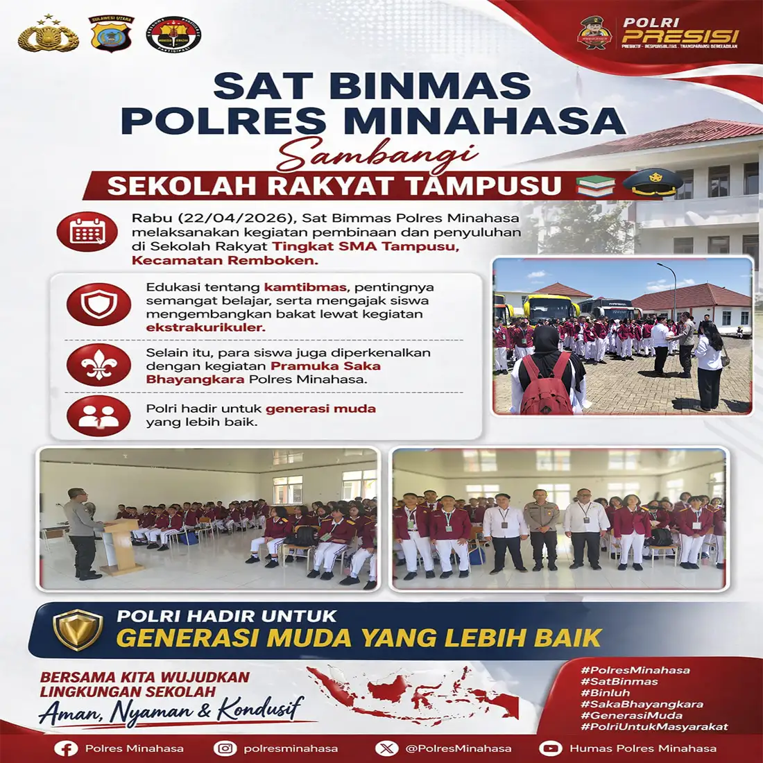 Sat Binmas Polres Minahasa Berikan Pembinaan dan Penyuluhan di Sekolah Rakyat Tampusu